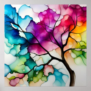 Colourful Tree Alcohol Ink Abstract Poster
