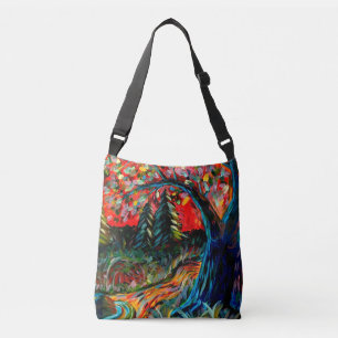 Colourful Tree And River Painting Crossbody Bag