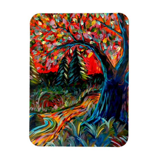 Colourful Tree And River Painting Magnet (Vertical)