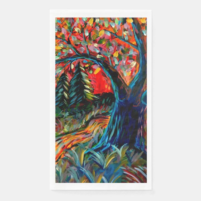 Colourful Tree And River Painting Napkin (Front)