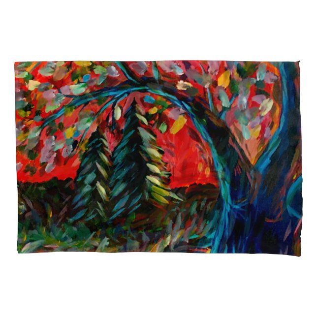 Colourful Tree And River Painting Pillowcase (Front-Left)