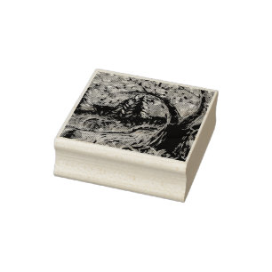 Colourful Tree And River Painting Rubber Stamp