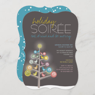 Colourful Tree & Birds Holiday Soiree Party Invite