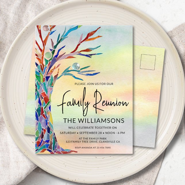  Colourful Tree Family Reunion Invitation Postcard (Creator Uploaded)