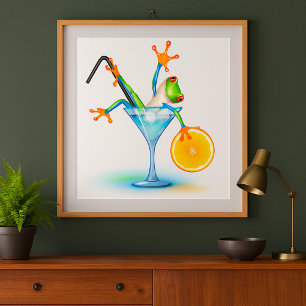 Colourful Tree Frog Cocktail Glass Poster
