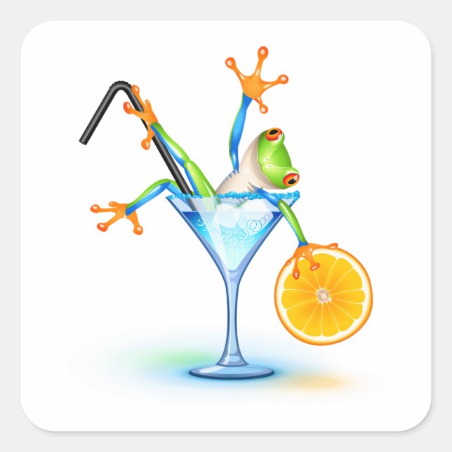 Colourful Tree Frog Cocktail Glass Square Sticker (Front)