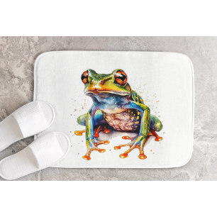 colourful tree frog in watercolor bath mat