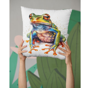 colourful tree frog in watercolor cushion
