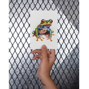 colourful tree frog in watercolor postcard