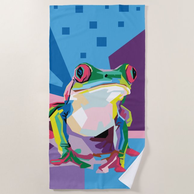 Colourful Tree Frog Portrait Beach Towel (Front)