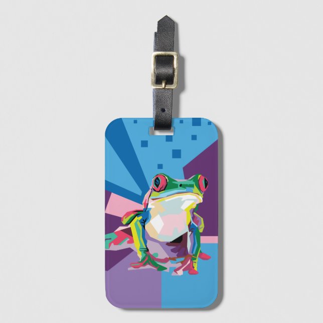 Colourful Tree Frog Portrait Luggage Tag (Front Vertical)