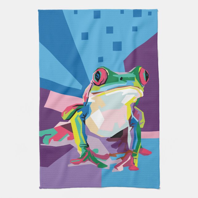 Colourful Tree Frog Portrait Tea Towel (Vertical)