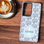 Colourful Tree Heart Pattern Pastel Blu Monogram Samsung Galaxy Case<br><div class="desc">This background pattern features a colourful blue and burgundy tree heart with template monogram and name. Personalise the text,  remove one of the template elements or edit using the Edit Design tool to select a font style,  size,  and colour you prefer.</div>