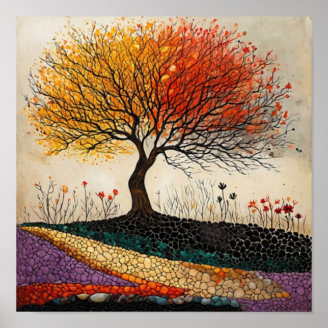 Colourful Tree Landscape Vibrant Nature Wall Art  (Front)