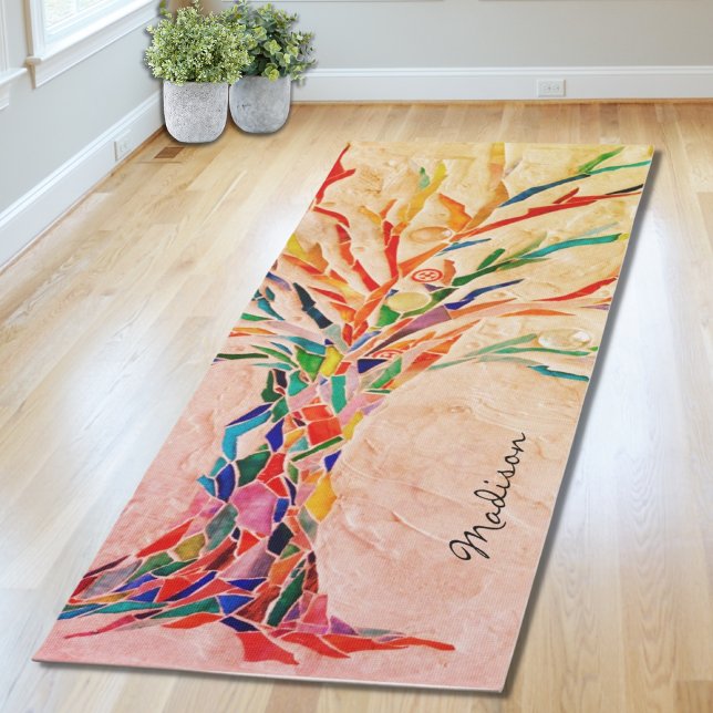 Colourful Tree Monogram Name Zen Yoga Mat (Creator Uploaded)