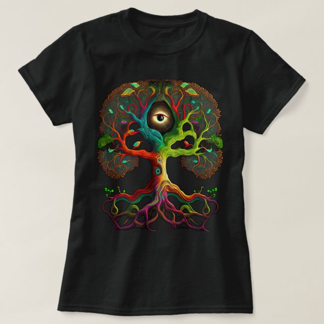 Colourful tree of life All seeing eye magic nature T-Shirt (Design Front)