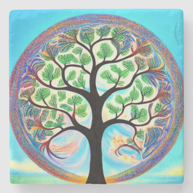 Colourful Tree of Life Marble Coaster (Front)