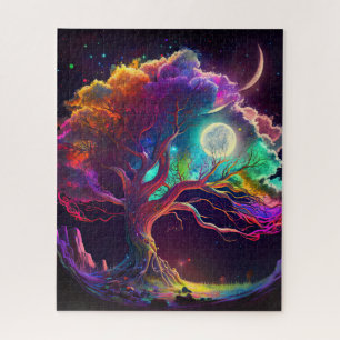 Colourful Tree of Life Moon Galaxy Fantasy Jigsaw Puzzle