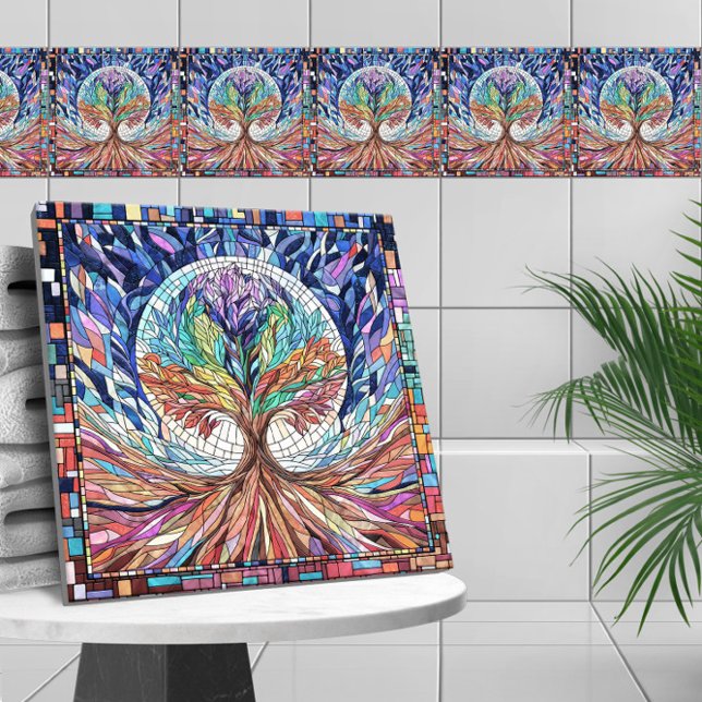 Colourful Tree of Life Mosaic art Ceramic Tile (Creator Uploaded)