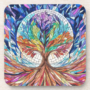 Colourful Tree of Life Mosaic art Coaster