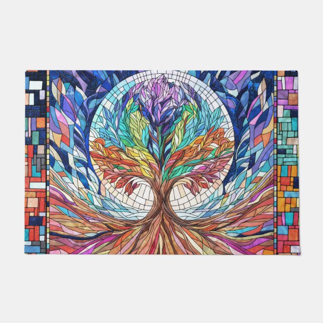 Colourful Tree of Life Mosaic art Doormat (Front)