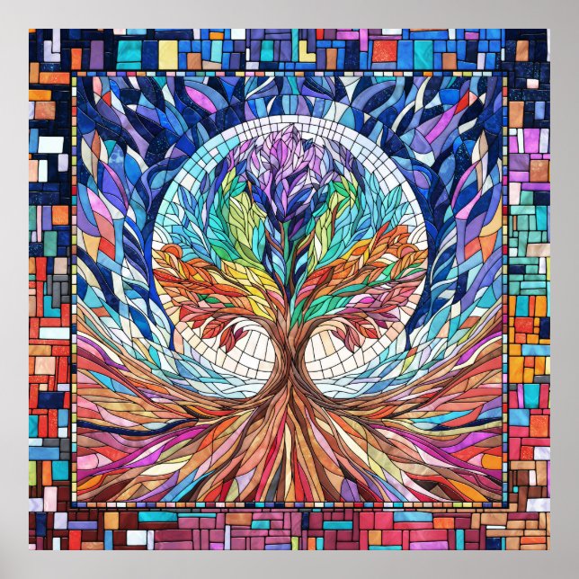 Colourful Tree of Life Mosaic art Poster (Front)