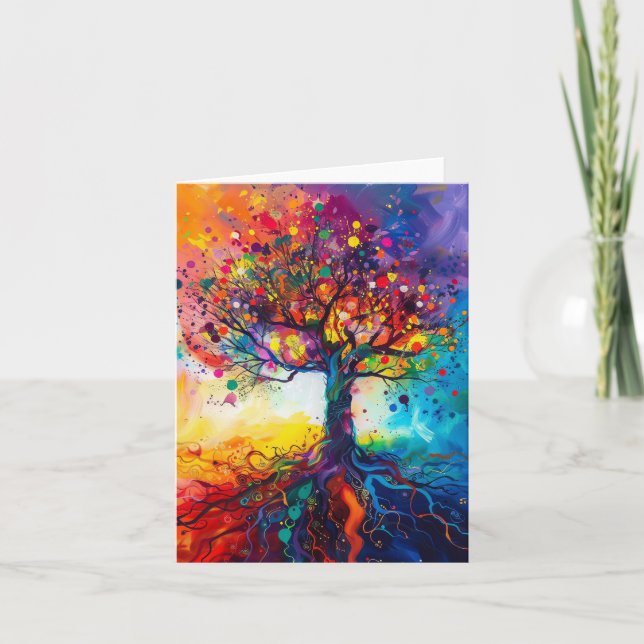 Colourful Tree of Life Rainbow Serenity Nature Art Card (Front)