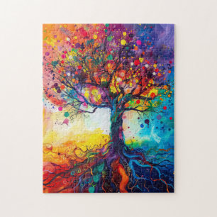 Colourful Tree of Life Rainbow Serenity Nature Art Jigsaw Puzzle