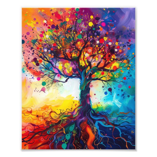 Colourful Tree of Life Rainbow Serenity Nature Art Photo Print (Front)