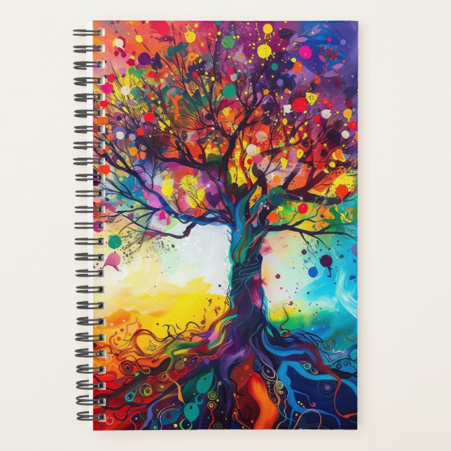 Colourful Tree of Life Rainbow Serenity Nature Art Planner (Front)