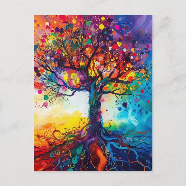 Colourful Tree of Life Rainbow Serenity Nature Art Postcard (Front)