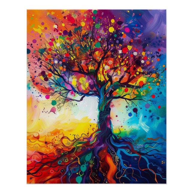 Colourful Tree of Life Rainbow Serenity Nature Art Poster (Front)