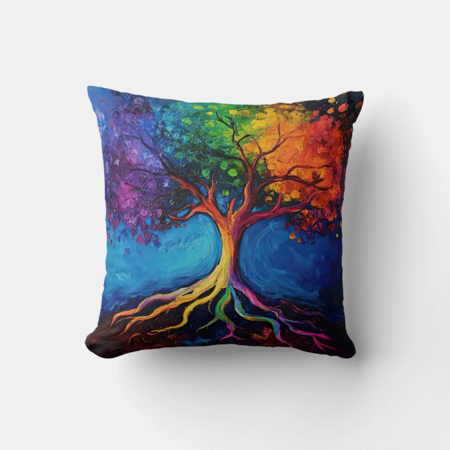 Colourful Tree of Life Roots Knowledge Wisdom Peac Cushion (Front)
