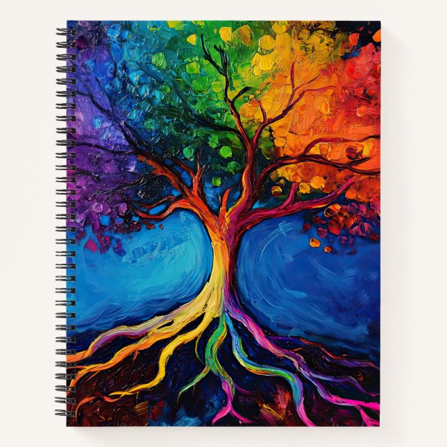 Colourful Tree of Life Roots Knowledge Wisdom Peac Notebook (Front)