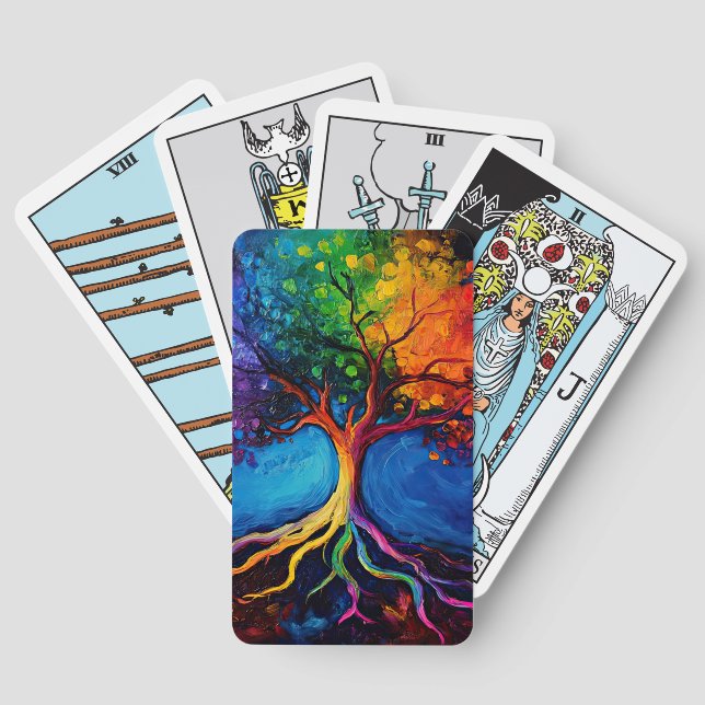 Colourful Tree of Life Roots Knowledge Wisdom Peac Playing Cards (Back)