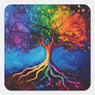 Colourful Tree of Life Roots Knowledge Wisdom Peac Square Sticker