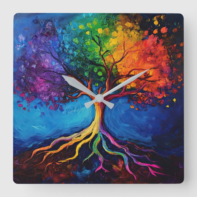 Colourful Tree of Life Roots Knowledge Wisdom Peac Square Wall Clock (Front)