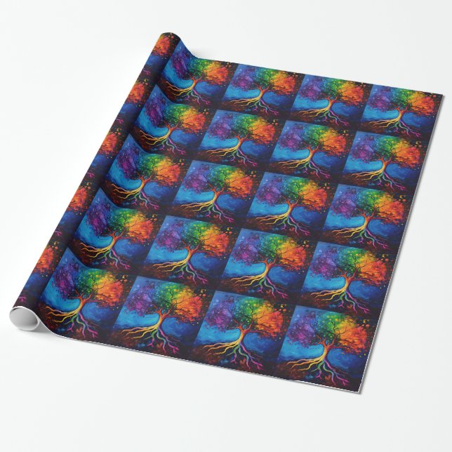 Colourful Tree of Life Roots Knowledge Wisdom Peac Wrapping Paper (Unrolled)