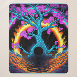 Colourful Tree of Life Sherpa Blanket