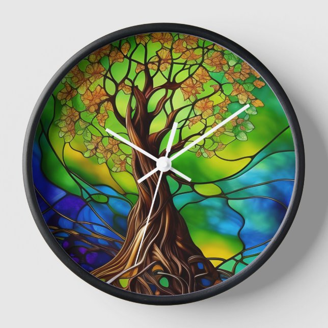 Colourful Tree of Life Stained Glass Look II Clock (Front)