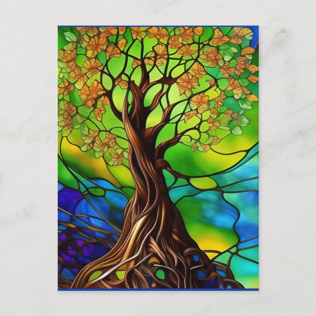 Colourful Tree of Life Stained Glass Look II Postcard (Front)