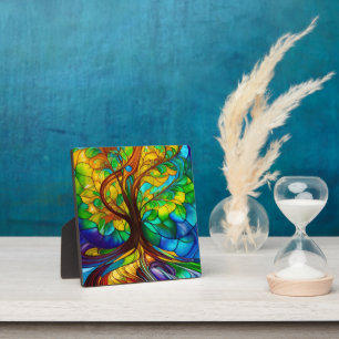 Colourful Tree of Life Stained Glass Look Plaque