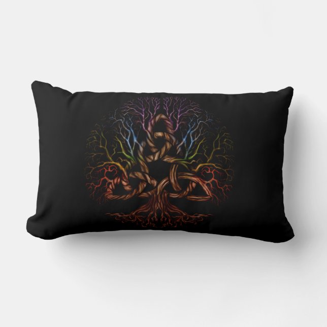 Colourful Tree of life with Triquetra Lumbar Cushion (Front)