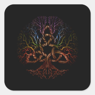 Colourful Tree of life with Triquetra Square Sticker
