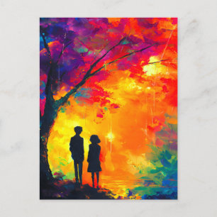 Colourful Tree of Love Announcement Postcard