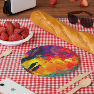 Colourful Tree of Love Paper Plate