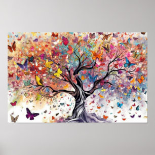 Colourful tree with butterflies poster