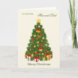 Colourful tree with presents Mum and Dad Christmas Holiday Card