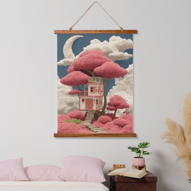 Colourful Treehouse Design Hanging Tapestry (Bedroom)