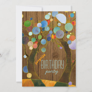 Colourful Trees + Barnwood Surprise Birthday Party Invitation